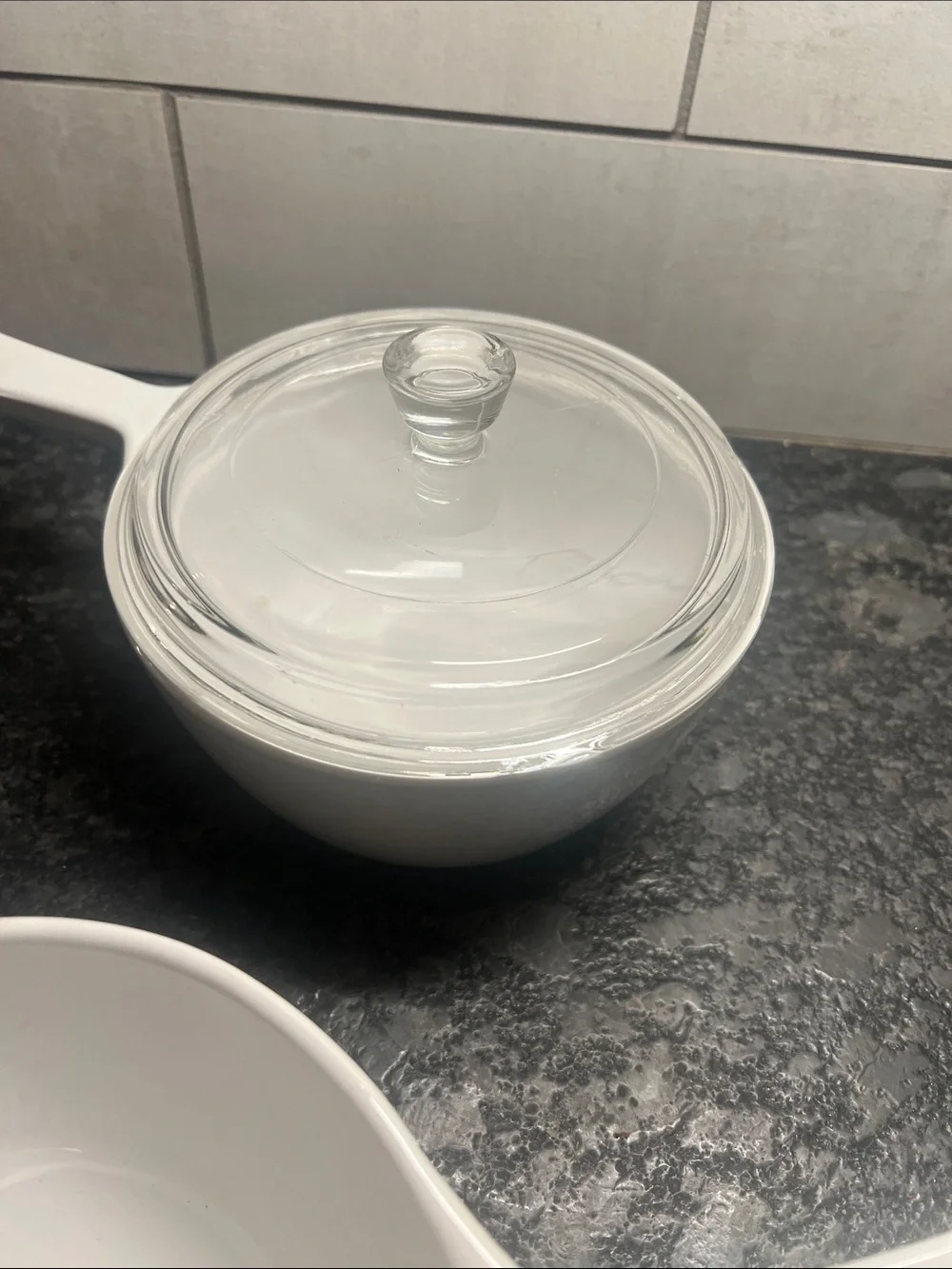 Set of 2 CorningWare White Saucepan w/ 1 Glass Lid - solid white & Spice of Life